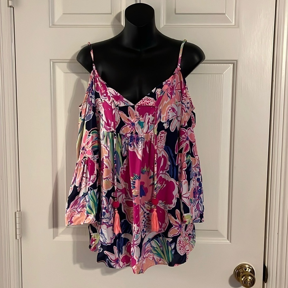 Lilly Pulitzer Alanna Cold Shoulder Top - Tipping Point Navy - Picture 2 of 8